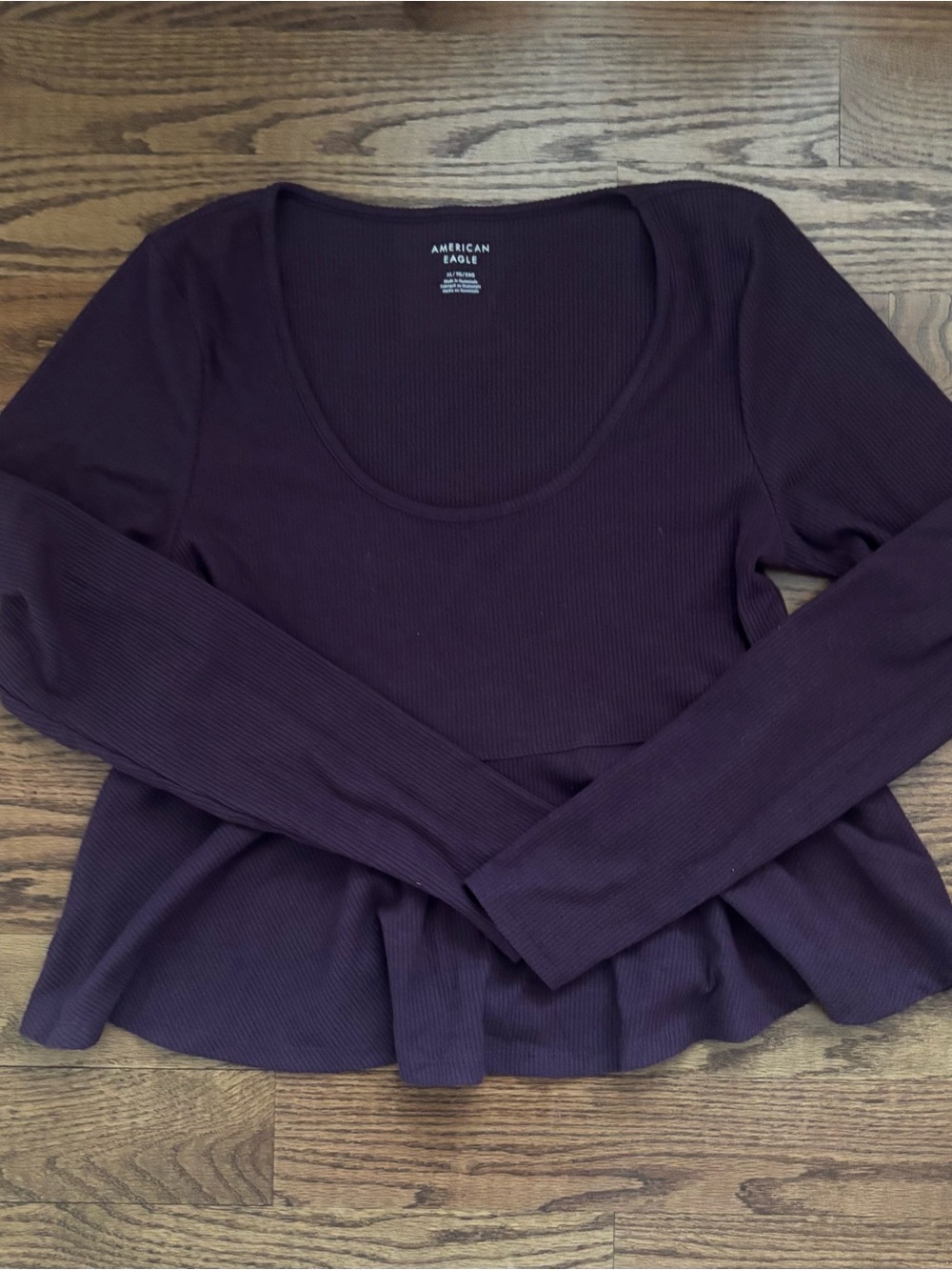 American Eagle Long-Sleeve Scoop Neck Purple Babydoll Top